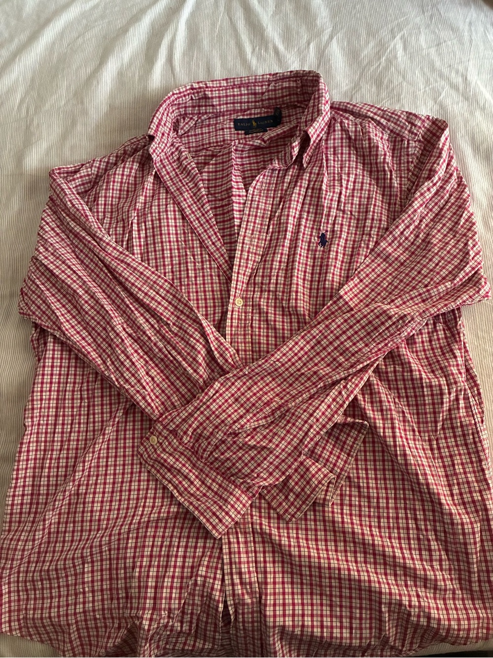 Ralph Lauren Red and White Plaid Button-Down Shirt